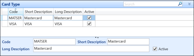 Card Type reference data